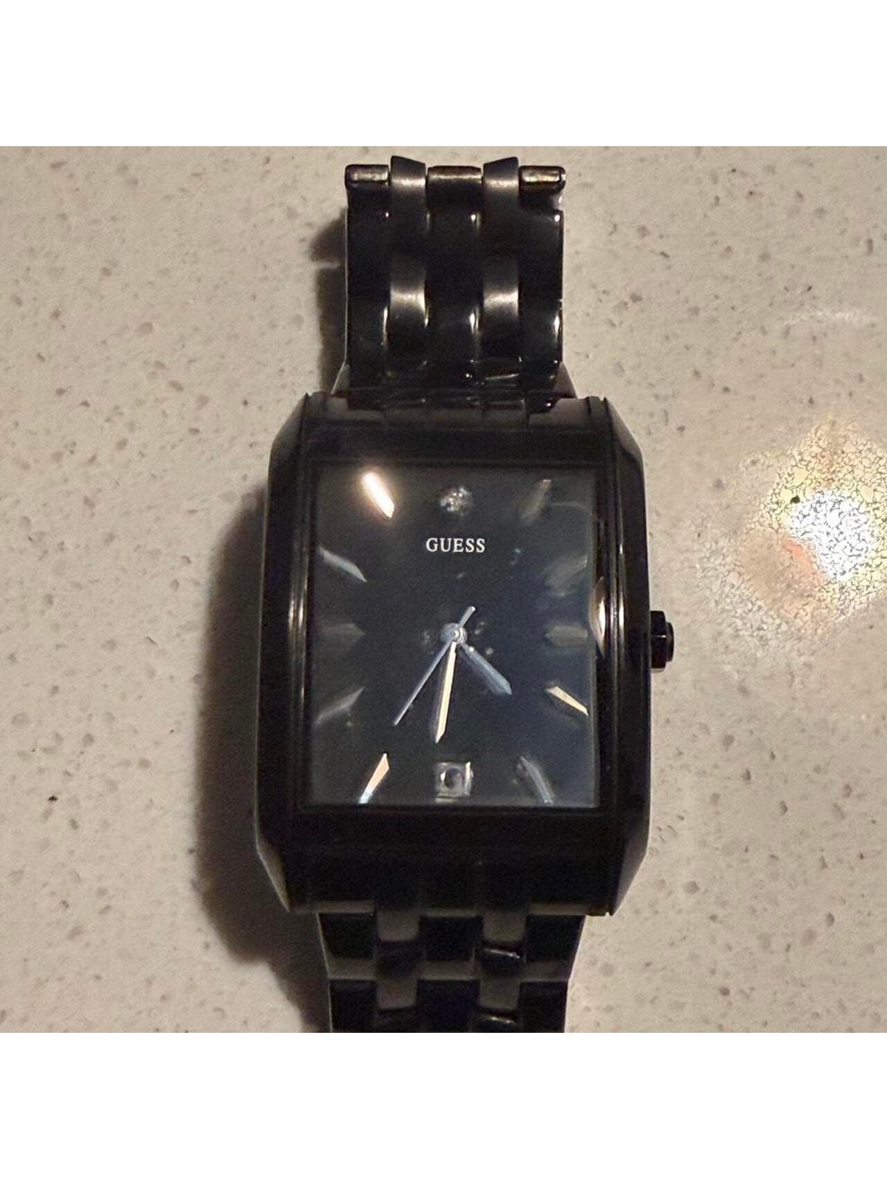 Guess Black Stainless Steel Mens Wristwatch With Rectanglar